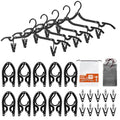 Black Travel Hangers with Clips (10 Pack + 10 x Clips + 1 x Storage bag / Black)