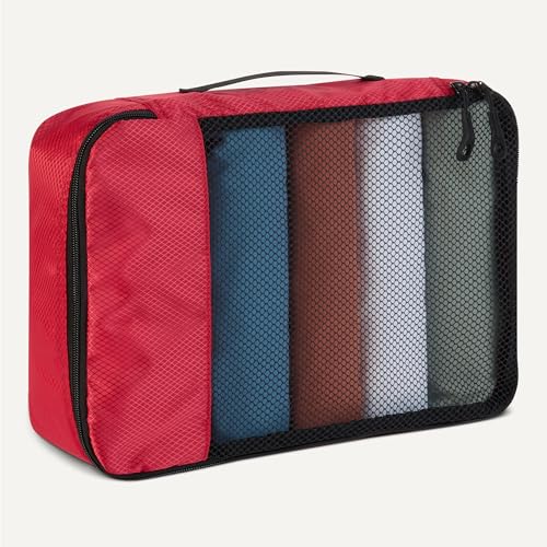 4 Piece Packing Cubes Travel Accessories Set (Red / 1 x Large, 1 x Medium, 1 x Small, 1 x Slim)