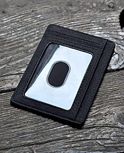 Slim Minimalist Front Pocket RFID Blocking Leather Wallets for Men and Women (Small / At Sahara Carbon Black)