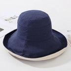 Women Summer Wide Brim Sun Hat Bucket Fishing Hats UV Protection (One Size / Lant001-navy)
