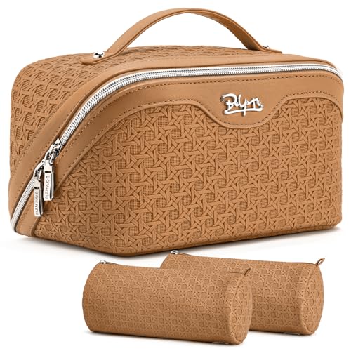 Travel Makeup Bag Cosmetic Bags for Women (M-74Yellow Brown)