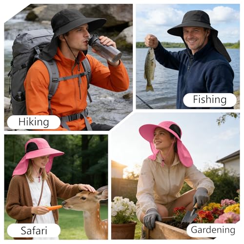 Sun Hat for Men Women with Neck Flap (6 3/4-6 7/8 / 1pack-rose)
