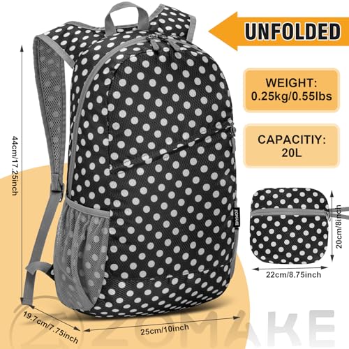 Lightweight Packable Backpack 20L (20 L / Black, White Polka Dot)