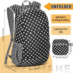 Lightweight Packable Backpack 20L (20 L / Black, White Polka Dot)