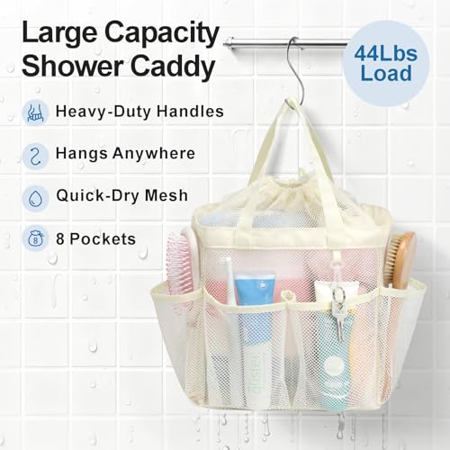 Mesh Shower Caddy Portable with Drawstring (Butter White with Drawstring)