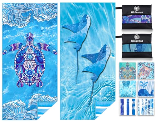 Microfiber Beach Towel (2 Pack Turtle Fly Fish / 32x71 inch)