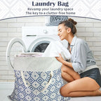 Canvas Laundry Bag with Handles & Drawstring (Geometry Blue,1pc XL / XL 33"W x 35"H┃1 Pack)