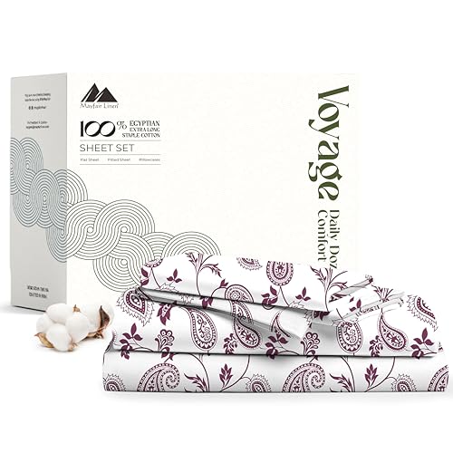 100% Egyptian Cotton King Size Sheets Set (King / 18 - Paisley)
