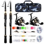 Carbon Fiber Telescopic Fishing Rod Reel Combo with Compact Carrier Bag (Black / 6.89FT-2PACK)