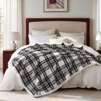 Sherpa Fleece Throw Blanket 60" x 80" Reversible Plush Fluffy Large Big Blanket Lattice Flannel Blankets for Sofa Couch Bed (Grey White Check / 60"*80")