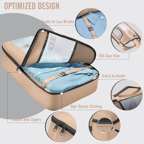 8 Set Packing Cubes for Travel Essentials (16 Gold)