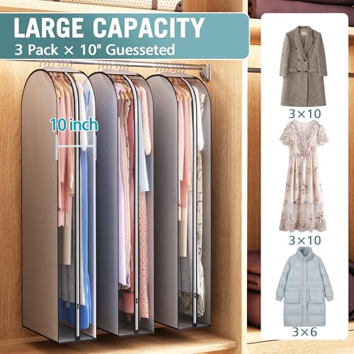 10" Gusseted Garment Bags for Hanging Clothes (Grey / 60 inch)