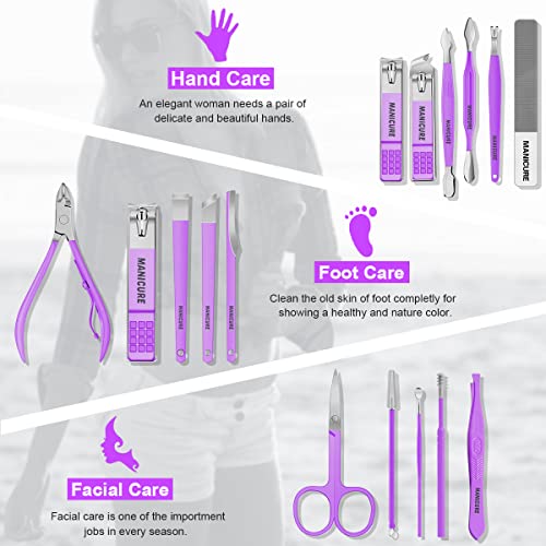 Manicure Set Professional Nail Clippers Pedicure Kit (Violet)