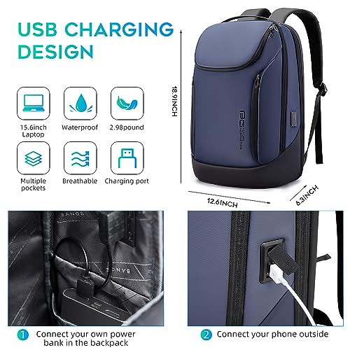 Business Smart Backpack Waterproof fit 15.6 Inch Laptop Backpack with USB Charging Port (Large / Blue)