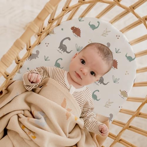 Stretch Fitted Bassinet Sheet Set BROLEX 2 Pack Cradle Sheets for Bassinet Pad (Cute Dinosaurs / 32x16 Inch)
