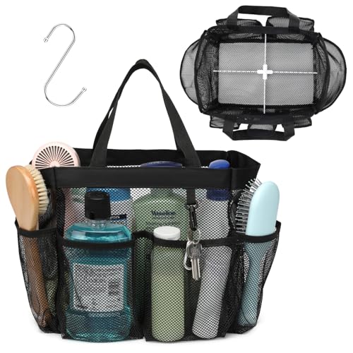 Mesh Shower Caddy Portable with Dividers (Black with Dividers / L (Classic Dorm Caddy))