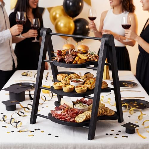 3 Tier Graduation Cap Serving Trays Wooden Platters 13'' 11'' 9'' Plate Board Reusable Plate Congrats Grad Party Serving for Graduate Party Sharing Snacks (Graduation Cap)