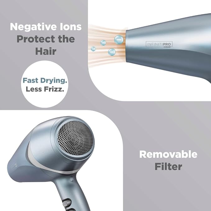 INFINITIPRO by CONAIR Hair Dryer with Diffuser, Quick Style & Shine Blow Dryer, Frizz-Free Hair, Blue (Pack of 4)