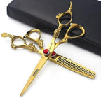 Gold Dragon Professional Hairdressing Scissors - 7/7.5/8 Inch, Gold and Black, 6 Inch 2-Piece Set