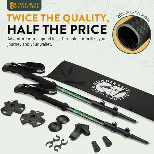 100% Carbon Fiber Trekking Poles by USA Brand (EVA Foam - 3K Black)