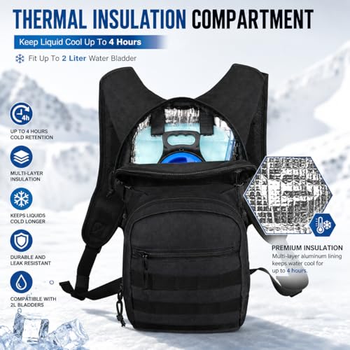 Hydration Backpack with 2L Water Bladder Tactical Molle Water Backpack for Men Women Hydration Pack for Hiking (Black)