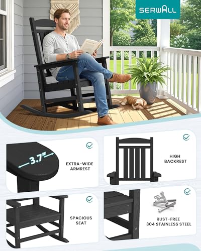 Oversized Outdoor Rocking Chair Set of 4 (Black / 4 Packs)