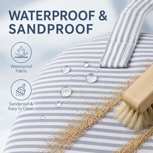 Beach Bag Waterproof Sandproof Women Beach Tote Pool Bag with Zipper for Gym Grocery Travel with Wet Pocket (Light Gray White)