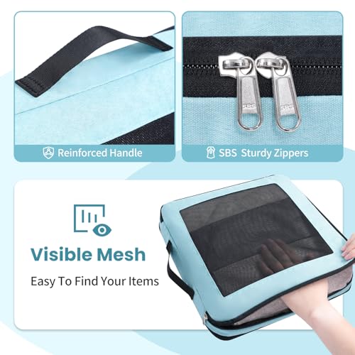 Compression Packing Cubes for Travel (Mint Blue / 4 set-Square Mesh)