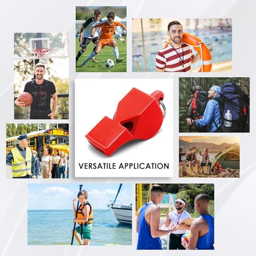 50 Pack Emergency Whistles with Lanyard Red Safety Whistle for Lifeguard Outdoor Emergency Camping Hiking Boating Loud Signaling Whistles