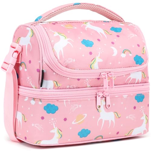 Kids Double Decker Cooler Insulated Lunch Bag Large Tote for Boys (Unicorn)