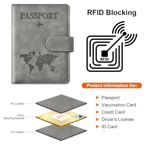 Passport Holder for Travel Essentials (gray / Magnetic Clasp)