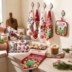 10 Pcs Christmas Gingerbread Man Kitchen Decor and Accessories Set Kitchen Towels Pot Holders Oven Mitts and Rugs for Baking Cooking BBQ Mom Housewarming Gifts (White,green,red / Cute Gingerbread Man)