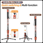 73" 3-in-1 Carbon Fiber Monopod with Pedal, Carbon Fiber Travel Monopod with Feet Max Load 22lbs for DSLR Camera Stabilizer Videography Kit, X-Airfly Mono Orange (Orange)