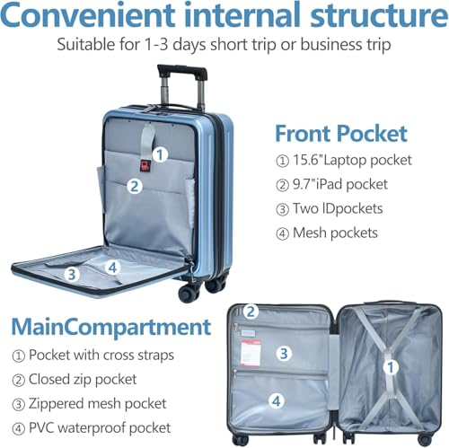 3Pcs (20/24/28) Luggage Set, Lightweight HardShell Suitcase with Wheels (Ice Blue / 20/24/28 Inch)
