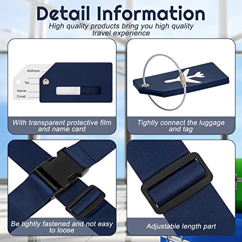 8 Pcs Luggage Straps Suitcase Tags Set for TSA Approved (Dark Blue / Airplane)