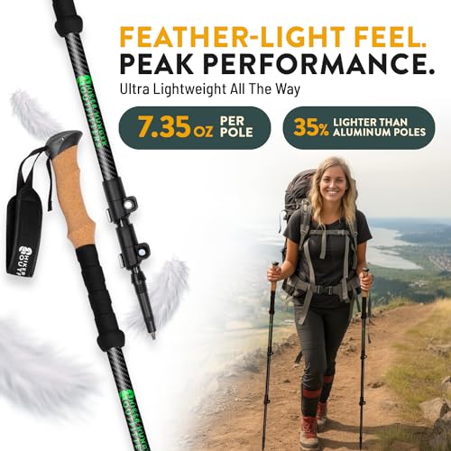 100% Carbon Fiber Trekking Poles by USA Brand (Cork - Red)