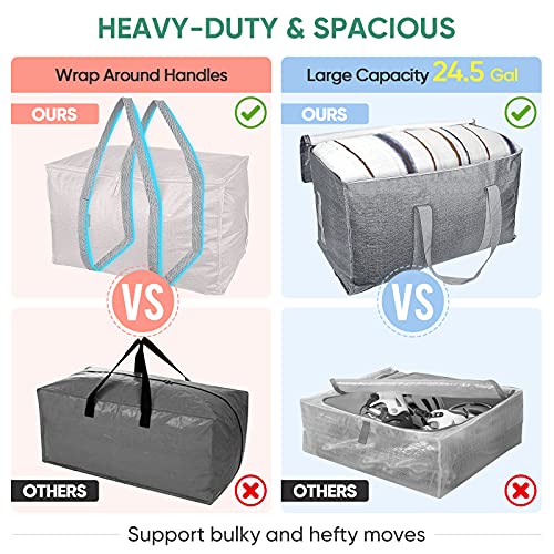 4 Pack Oversized Moving Bags with Reinforced Handles (4-Pack / Winter Gray)