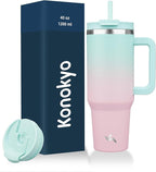 40 oz Tumbler with Handle and 2 Straws, 2 in 1 Lid Insulated Water Bottle by Konokyo