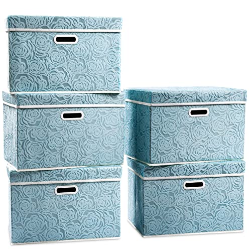 Stackable Storage Cubes with Lids [5 (Blue / Medium(5-Pack))