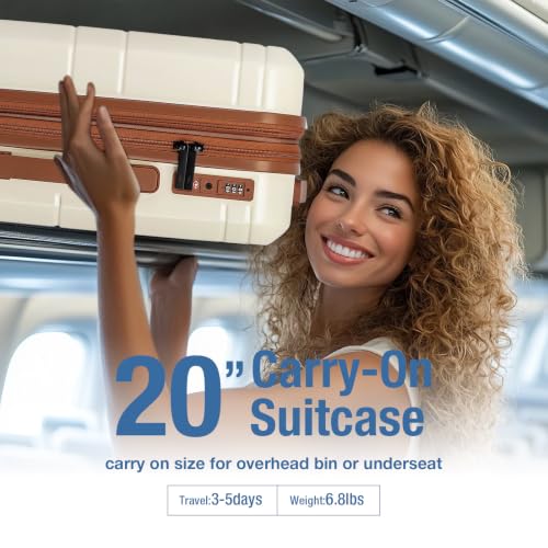 Carry On Luggage 22x14x9 Airline Approved (Beige)