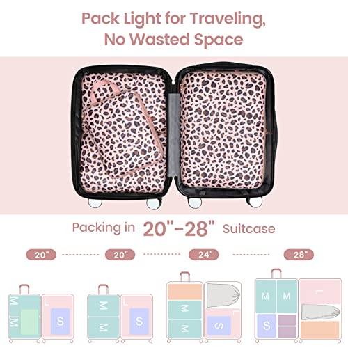 Compression Packing Cubes for Travel (10 Leopard Print Rose Gold / 6-Piece Set)