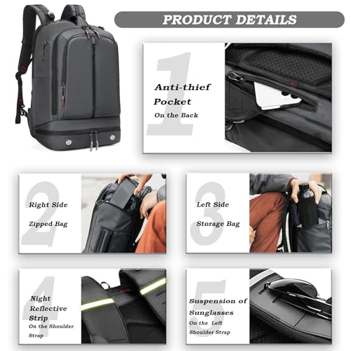 16 Inch Laptop Backpack Water Resistant Carry On Daypack Backpack Anti Theft Travel Rucksack Backpack with Shoe Compartment Shoulder Strap for Men Women (Grey)