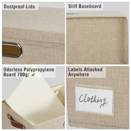 17" Large Fabric Storage Box with Lids (khaki / Large-17")