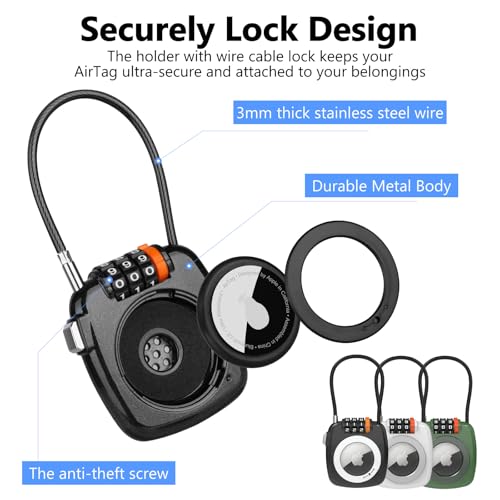 Compatible with Apple AirTag Secure Lock with Wire Cable (Black)