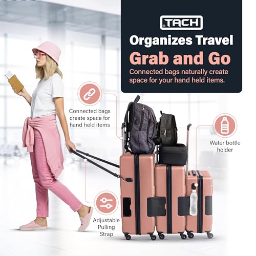 Patented Connecting Hard Shell 3 Piece Luggage Set (Pink / 3-Piece Set)