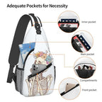 Sling Bag Skeleton Flower Skull Hiking Daypack Crossbody Shoulder Backpack Travel Chest Pack for Men Women (B0154)