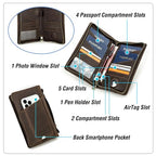 Top Grain Leather Travel Passport Wallet Holder Case for Man & Woman (For 4 Passports-Zipper Style / AirTag Slot-Matte Coffee)