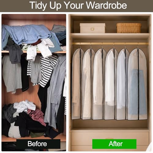 6Pcs Clear Garment Bags for Hanging Clothes (Black Edge / 40" / 6Pcs)
