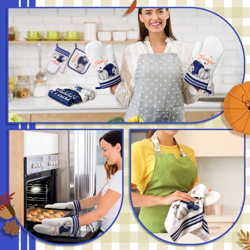10 Pcs Fall Thanksgiving Pumpkin Kitchen Decor Set Blue White (Blue / Modern Style)