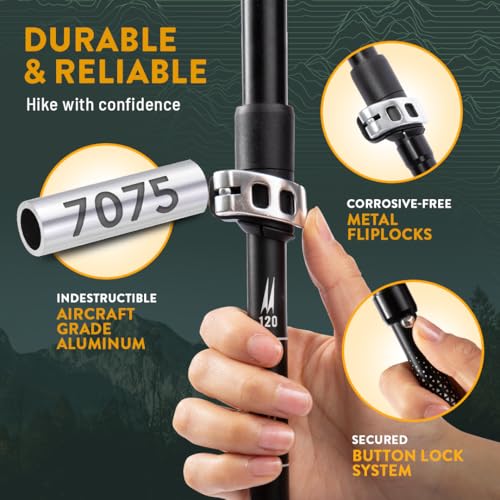 Premium Foldable Hiking Poles by USA Brand (EVA Foam - Blue / 115-135 cm for Height: 5'10" and taller)